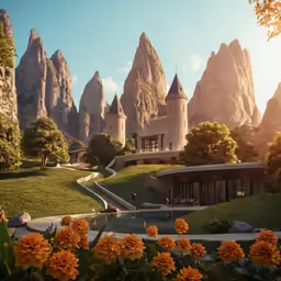 a house on a cliff surrounded by mountains