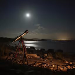 a night scene of a telescope at an overlook