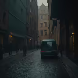 an umbrella is hanging from the side of a building in an alley