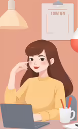 a girl sitting at a desk with a laptop