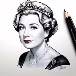 a drawing of the queen elizabeth with a tiara on her head