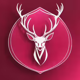a close up view of a white deer head,the head of a deer on a red background