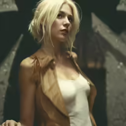 a woman with blonde hair and no makeup
