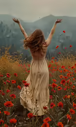 woman in white dress standing in orange field