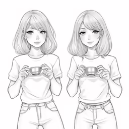 a black and white image of two girls in jeans