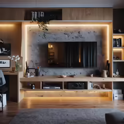 modern living room with gray and wood accents