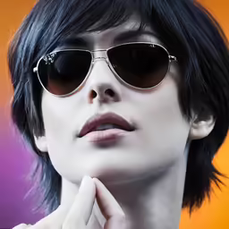 a woman with a black hair wearing sunglasses