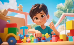 an animated animated image of a kid playing with toys