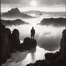 a person standing on rocks looking out over the ocean