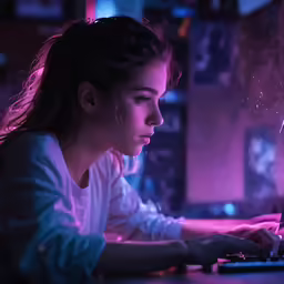a girl working on her laptop in the dark