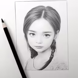 a pencil drawing of a girl with long hair