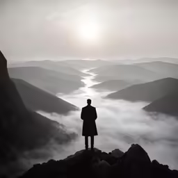 the person is standing on top of a mountain