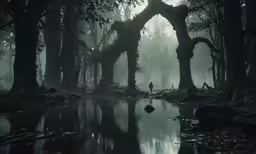 an image of the woods surrounding the lake