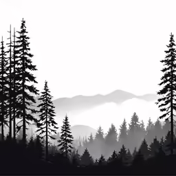 silhouette of evergreen trees with mist rising from them