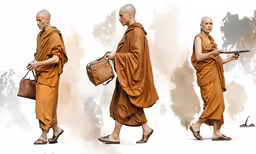 a set of three images of the same monk