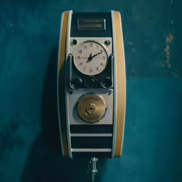 an old analog clock on a table top