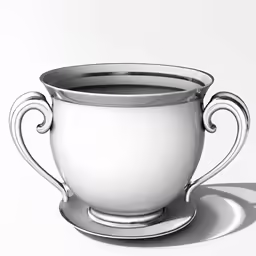 a white cup on a saucer with a handle
