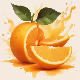 a citrus fruit has been sliced into pieces and is being splashed with orange juice