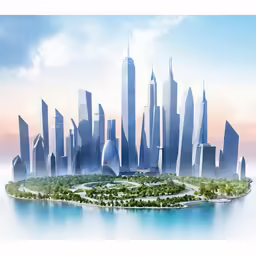 a big group of buildings that are in the air