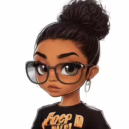 a cartoon character with glasses and short hair
