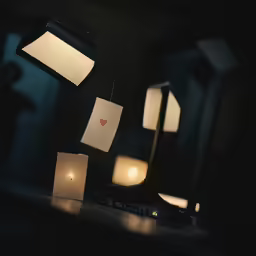two night lamps one with cards on a table and the other with hearts on it