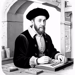 black and white photo of a man wearing a hat