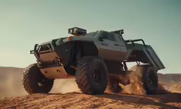 a four - wheeler riding down the desert on dirt