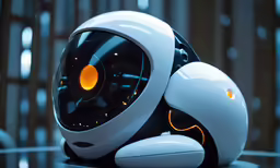 a robot with its head turned towards the camera