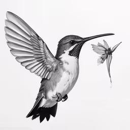 a black and white image of a bird eating some flowers