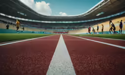 many people are jogging on a track in a stadium