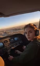 a person with headphones driving a small plane