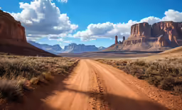 dirt road through the desert with rocks, plants and shrubs