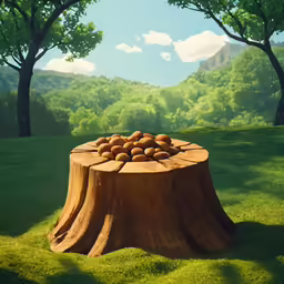 some nutrits in the shape of a stump on grass