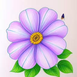 the drawing is a flower with green leaves,drawing of flower with green leaves and butterfly on a white background