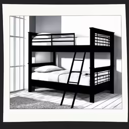 the black and white photograph shows a bunk bed
