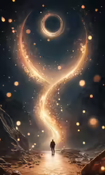an image of a person standing at the end of a spiral road