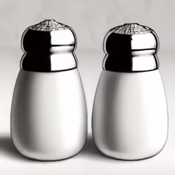 two salt and pepper shakers are shown on the counter