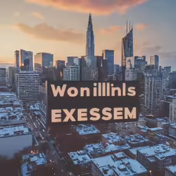 a city with lots of tall buildings and a giant sign above it