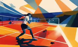an artistic painting shows a woman tennis player