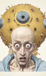 a close up of a person wearing a yellow head