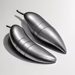 two metal objects in the shape of three pointed rockets