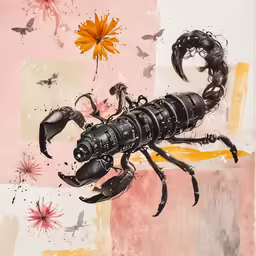 a drawing of a bug on an abstract background