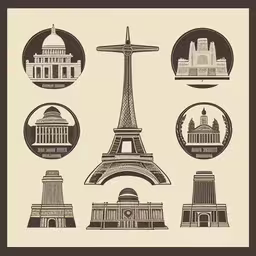 various kinds of buildings in various shapes and sizes,an illustrated drawing of paris in black and white