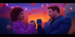 two people are holding coffee cups while staring at each other