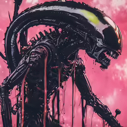 an alien with its head covered in melted liquid