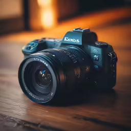 a close up photo of the camera on a wooden surface