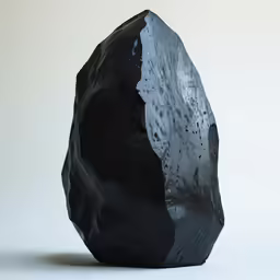 a black rock on a white surface that looks like something