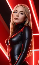 a woman in a black catsuit posing for a photo