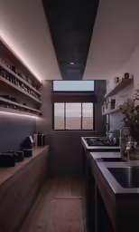 the view of an elegant kitchen is shown