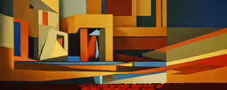 an abstract image of a building and a wall,a painting of buildings made to look like they are made out of colored lines